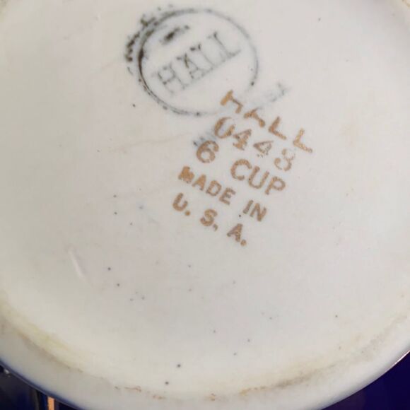 Hall Cobalt Blue Airflow Tea pot 6 Cup Art Deco Gold Trim - Picture 2 of 4